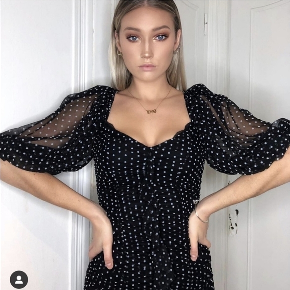 Zara polka dot mesh shirred mini dress puff sleeves black white xs - Picture 4 of 16